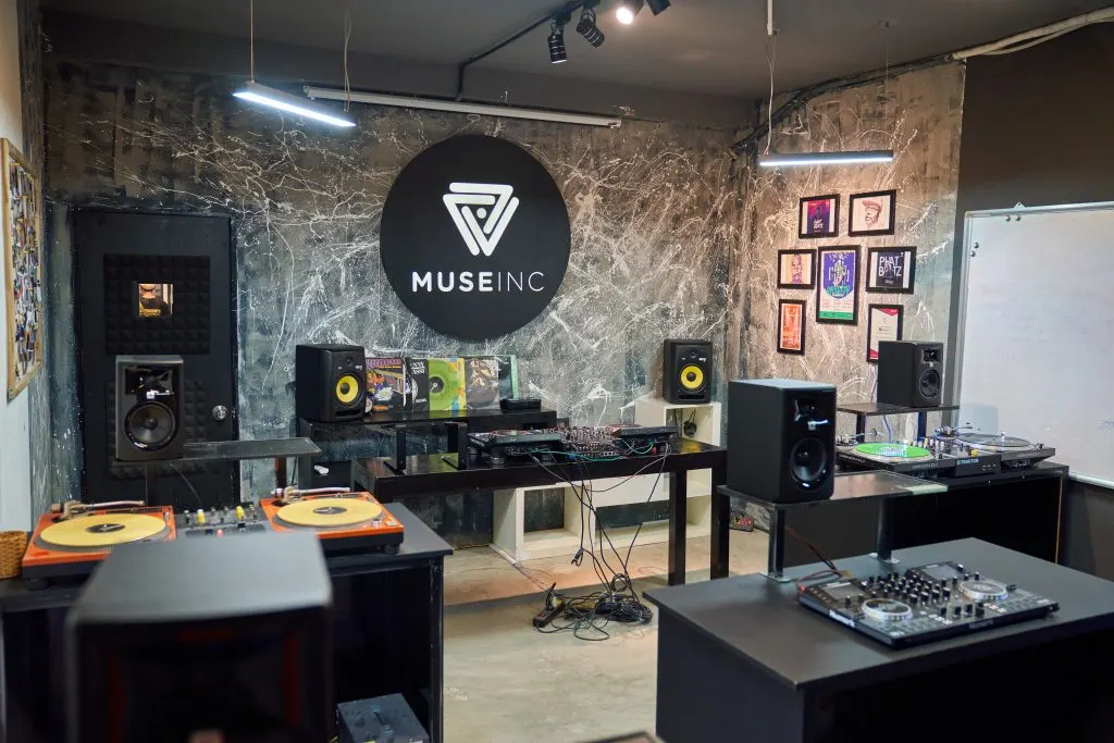DJ equipment in a Muse Academy classroom